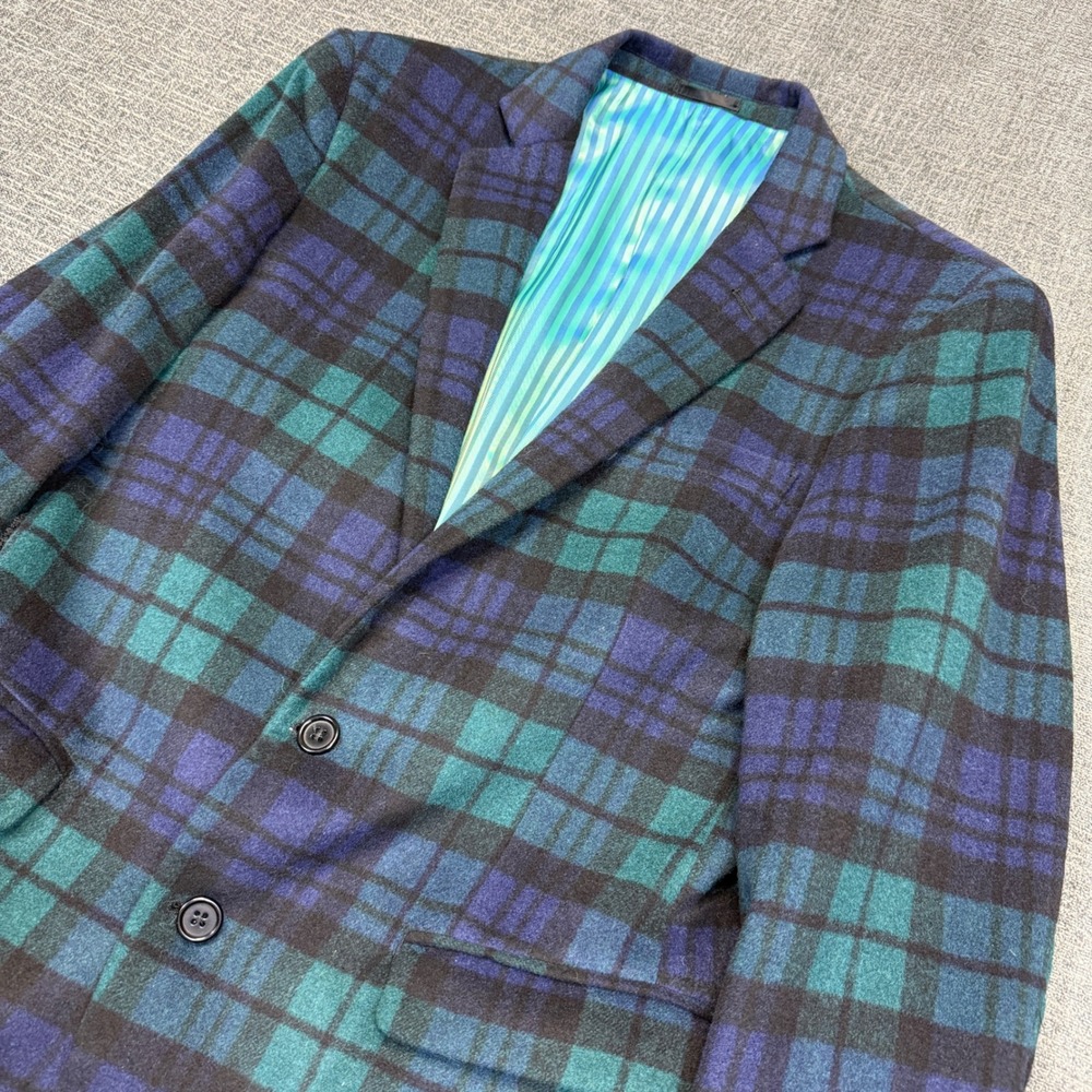 Aspetto Plaid Blazer Mens 38R Green Blue Tartan Blackwatch Wool Blend Jacket